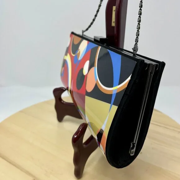 KAREN MARIE Colorful Abstract Clutch Bag with Chain - Picture 3 of 16